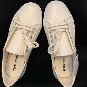 Superga White croc embossed sneakers